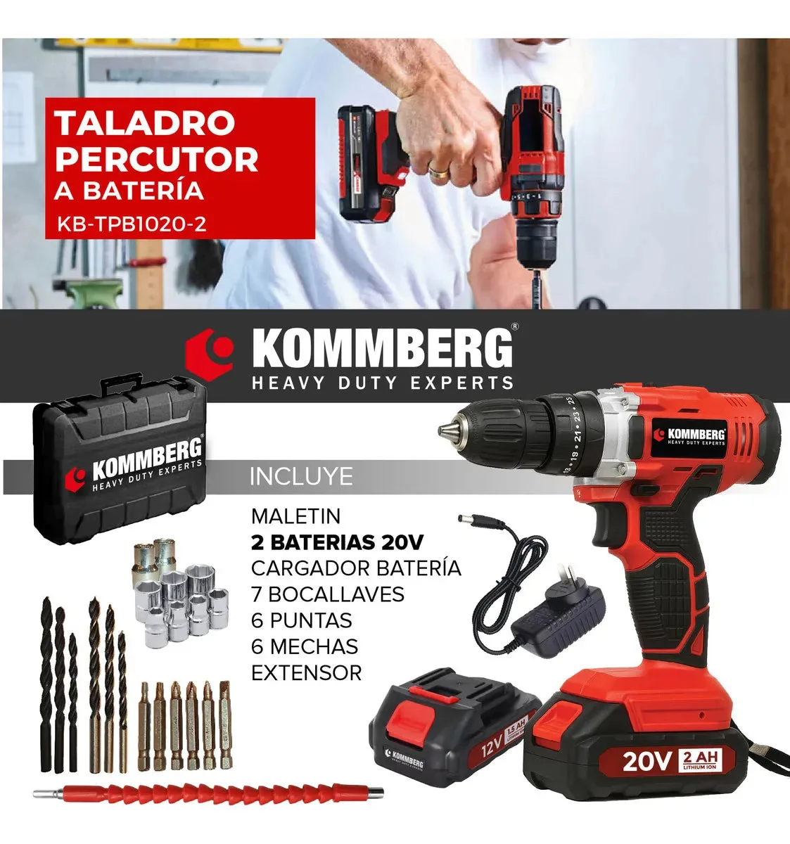 Taladro Percutor Inalámbrico 20V 13mm