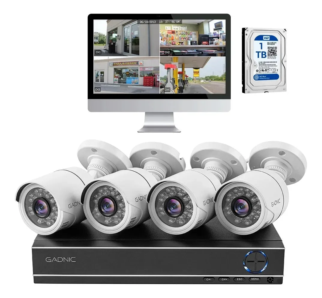 Kit Seguridad Gadnic 8 Cámaras HD IP DVR 8 Canales + Disco 1TB Visión Nocturna